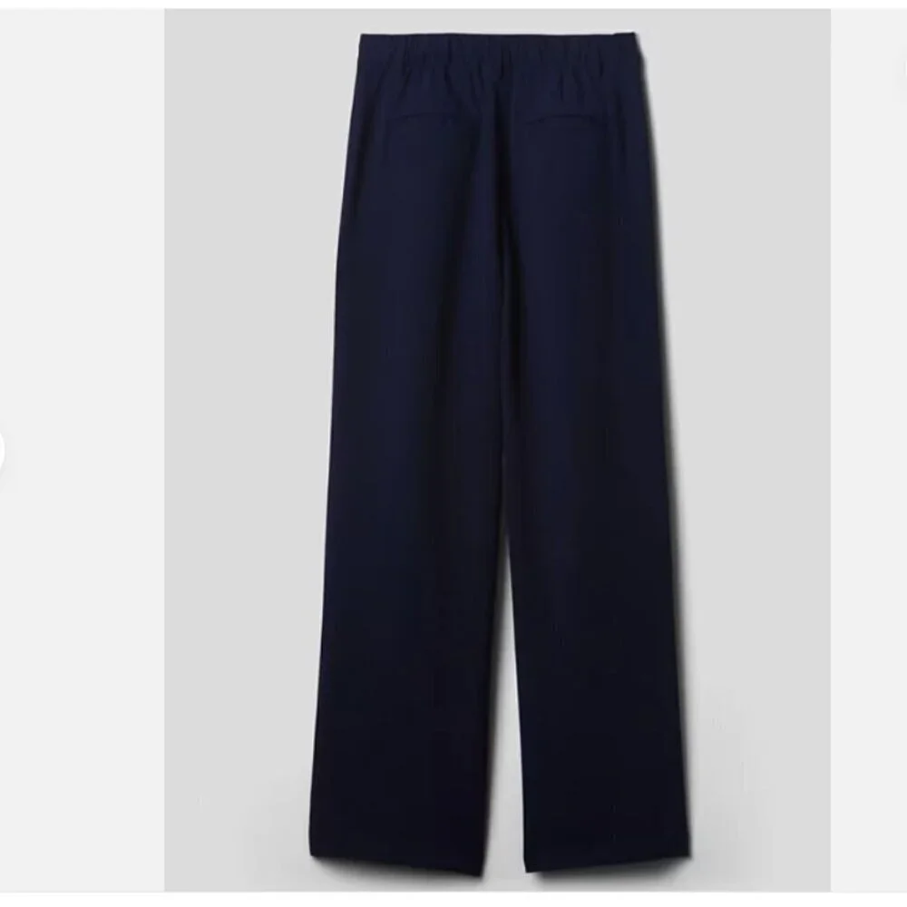 GAP Easy Crepe Drapey PLEATED Navy Blue Loose Straight Pants Size 12 TALL RT$80